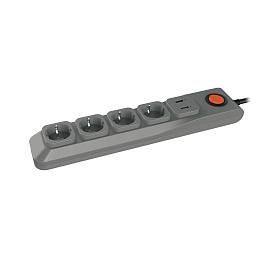 Cетевой фильтр 4 розеток LUX 3 м (Пвс 3*0,75) с/з серый 1USB(1A) 10А UL-00001761 S-GSL5-3U от поставщика КабельСпецСтрой Cетевой фильтр 4 розеток LUX 3 м (Пвс 3*0,75) с/з серый 1USB(1A) 10А UL-00001761 S-GSL5-3U от поставщика КабельСпецСтрой