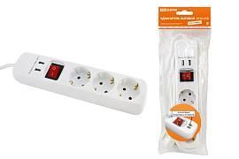 Удлинитель бытовой У03В-USB 3 гнезда, 2USB разъема, 1,5 метра, вык., з/к, ПВС 3х1мм2 16А/250В SQ1303-0301 TDM от поставщика КабельСпецСтрой